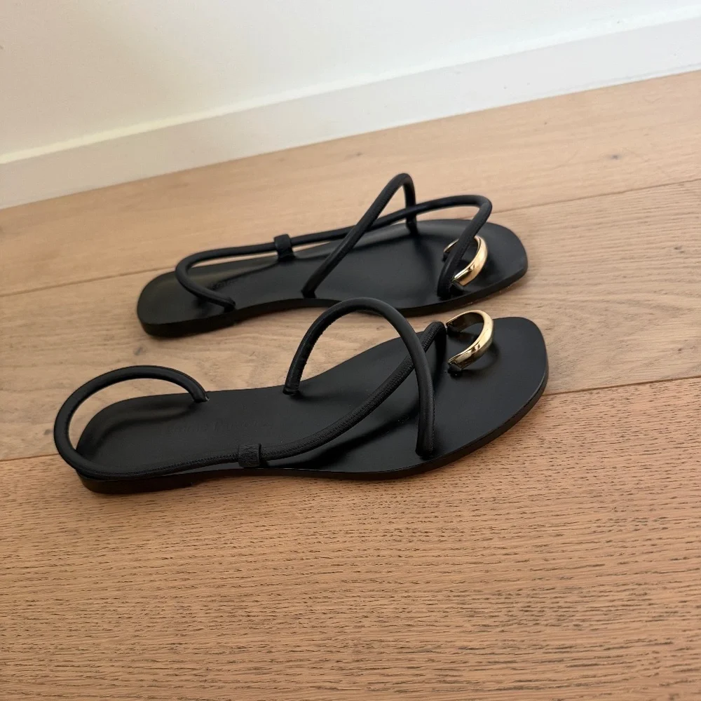 Emme Parsons Laurie Black Nappa Sandals EU 38 Minimal Luxury Flat - Picture 4 of 6
